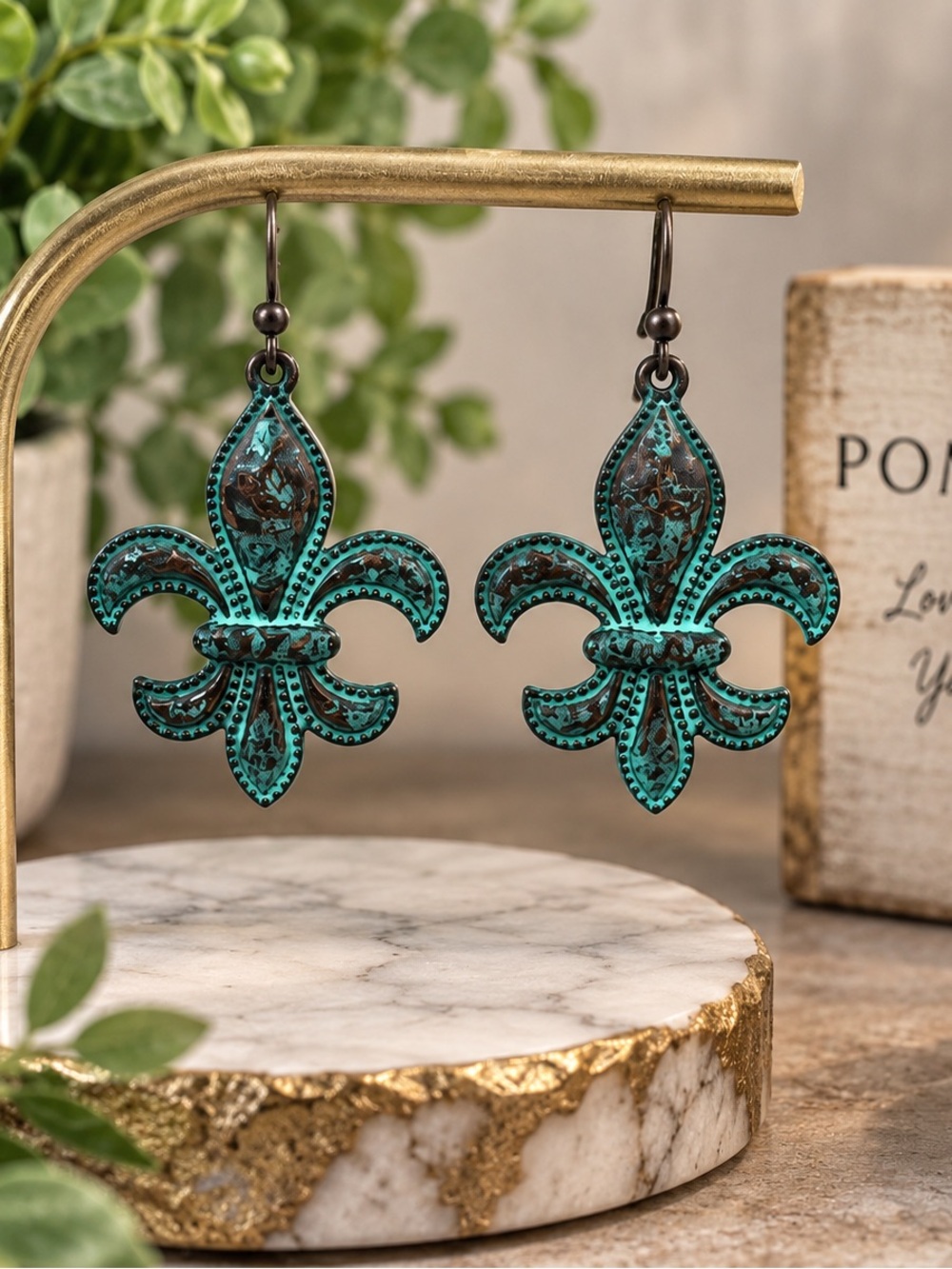 Pomina Patina Fleur-de-Lis Dangle Earrings (BR777/2)